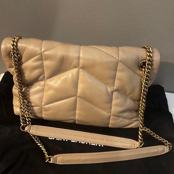 Saint Laurent Small Loulou Puffer Bag Beige Lambskin Leather Gold + Dust Bag - Picture 2 of 11
